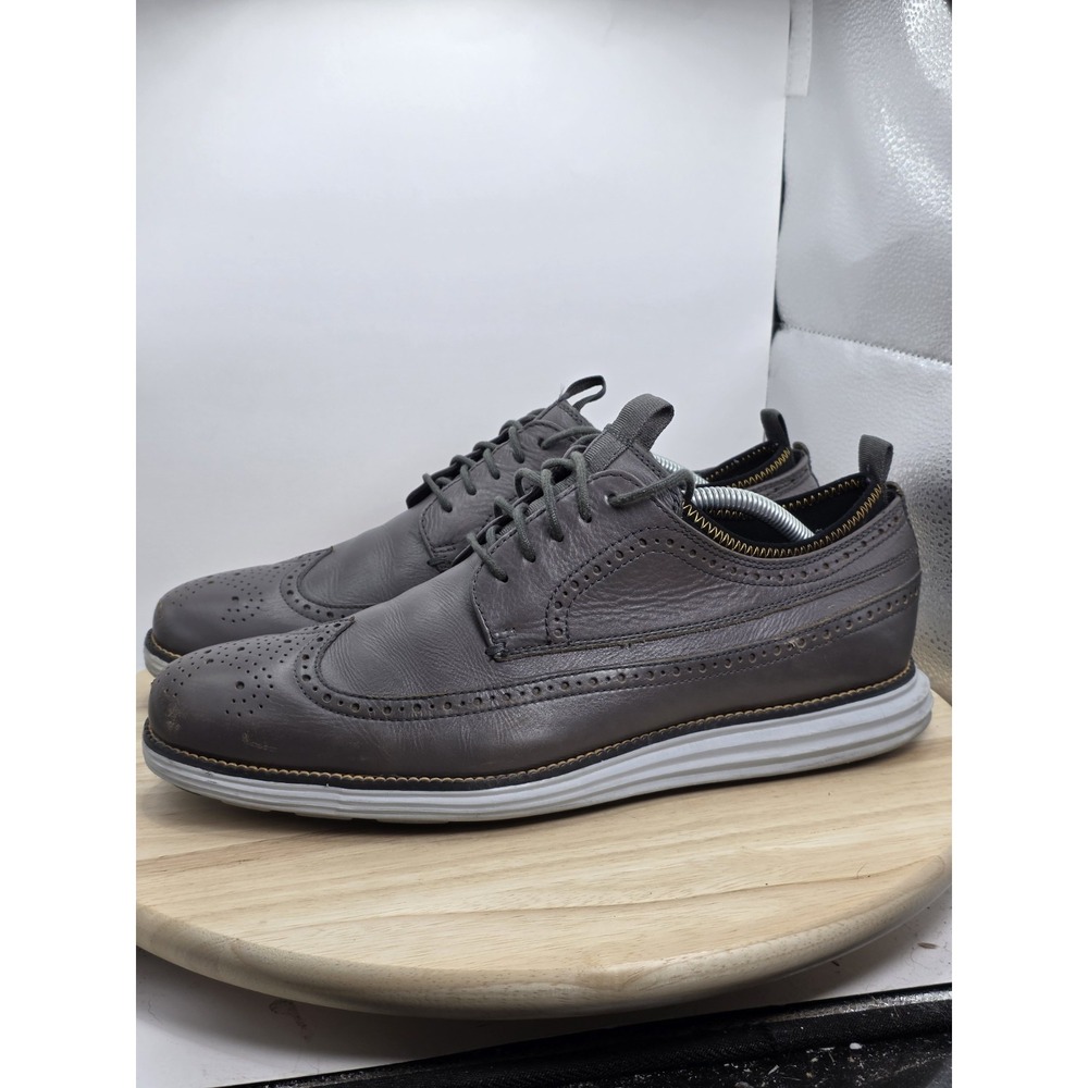 Mens 11M -Cole Haan Grand Long Wingtip Novelty Oxford C24904 Grey Shoe NO LACES